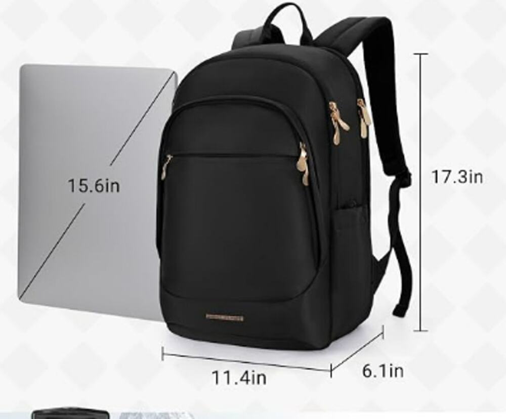 NWOT Black 15.6" Laptop Travel Backpack Tech Bookbag w/ Luggage Strap